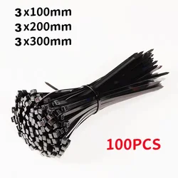 100pcs Self-Locked Nylon Cable Tie Black Plastic Wire Zip Ties Sets Fixed Binding Electric Wire Wrap Tie 2.5x100 2.5x200 2.8x300