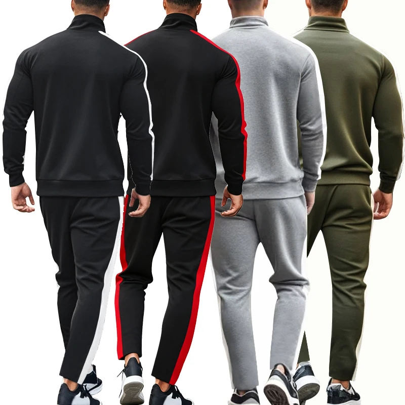 بدلة رياضية للرجال مكونة من قطعتين من ملابس رياضية معطف بسحاب مع جيب كانجا بنطال رياضي للركض