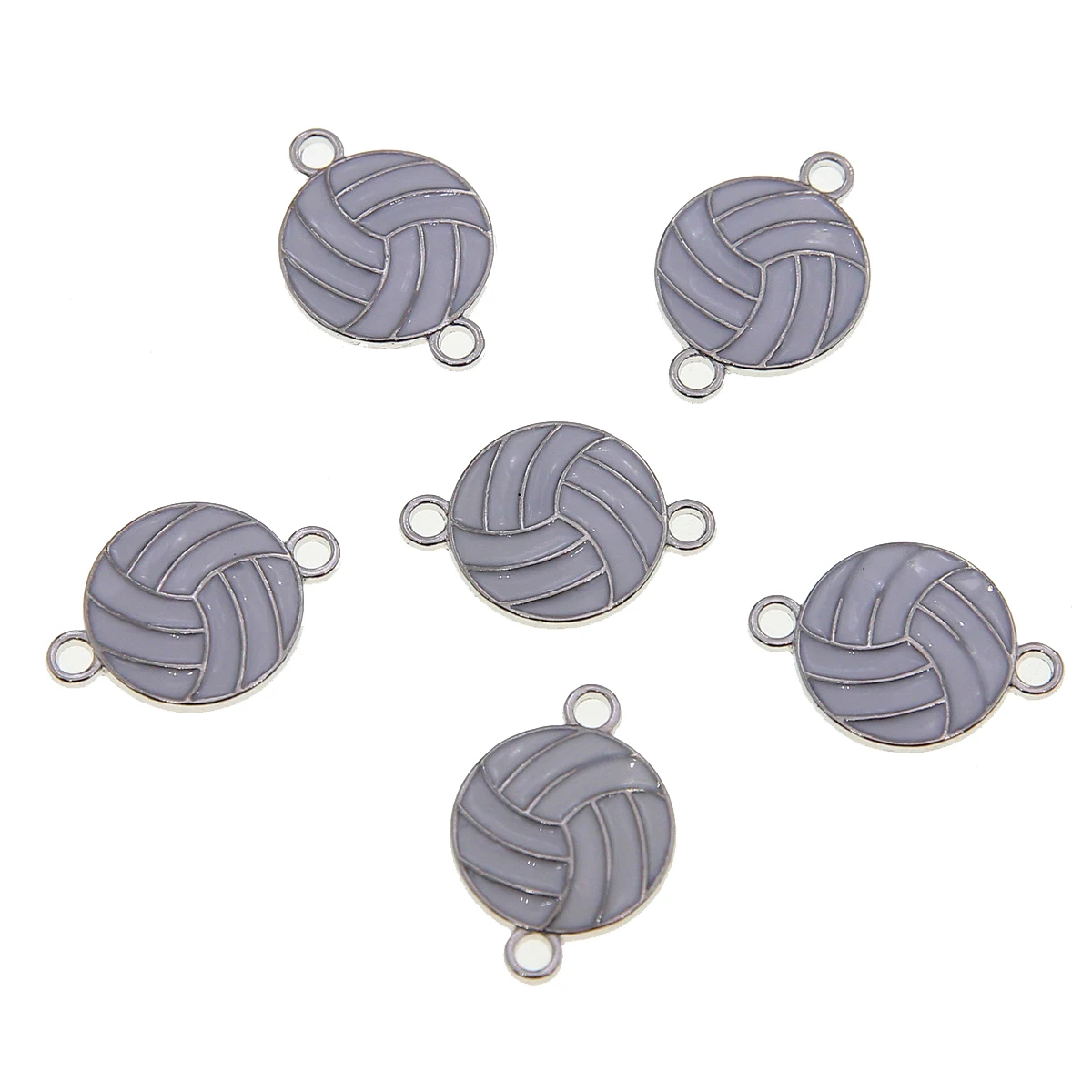 50pcs 22*15mm Enamel White Volleyball Round Metal Double Hole Connector DIY Necklace Bracelet Jewelry Making Accessories