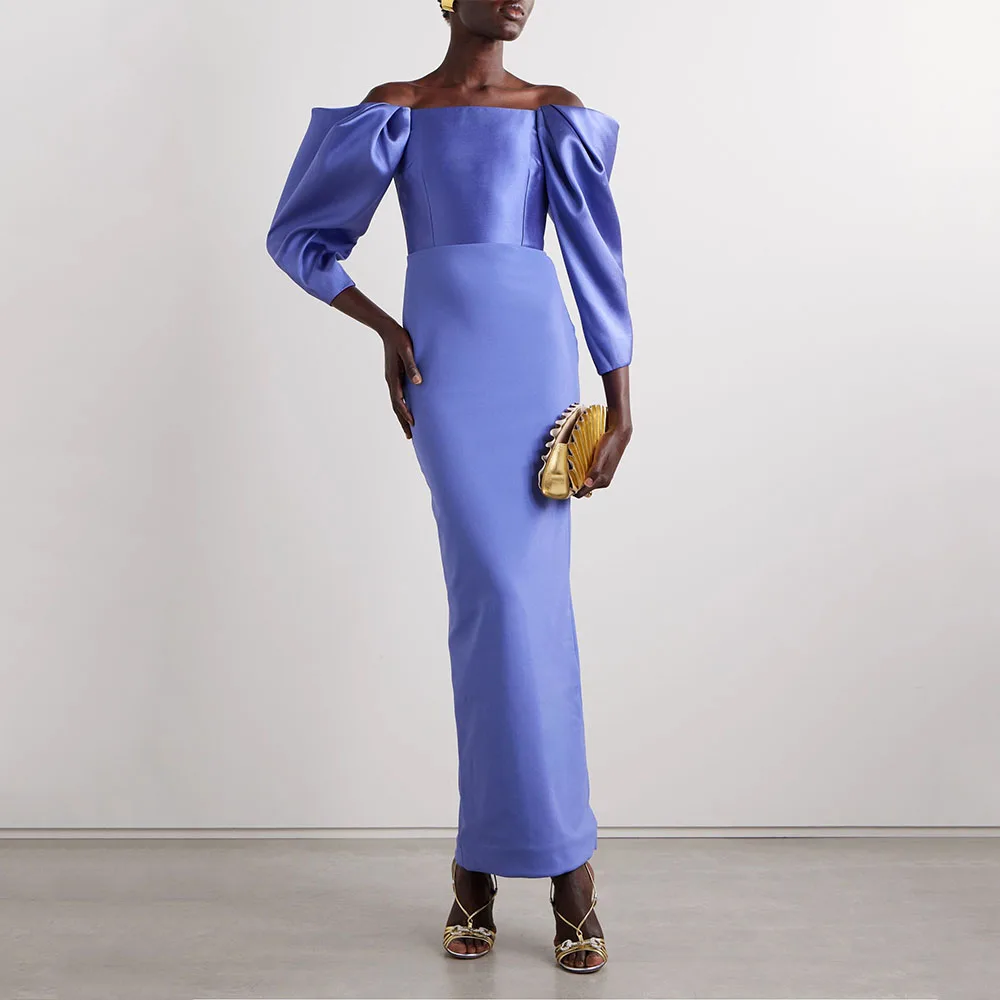 

Light Purple Prom Dress Off the Shoulder 3/4 Sleeves Elegant Women's Prom Gowns Maxi Back Split Column Formal Party Dresses 2025