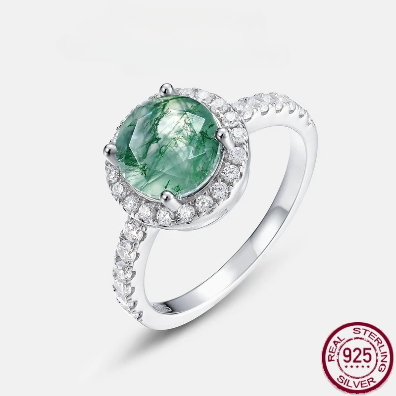 

Новый набор агата из чистого серебра S925 с натуральной водной травой, сверкающее цветное кольцо сокровища, простые и модные свадебные украшения