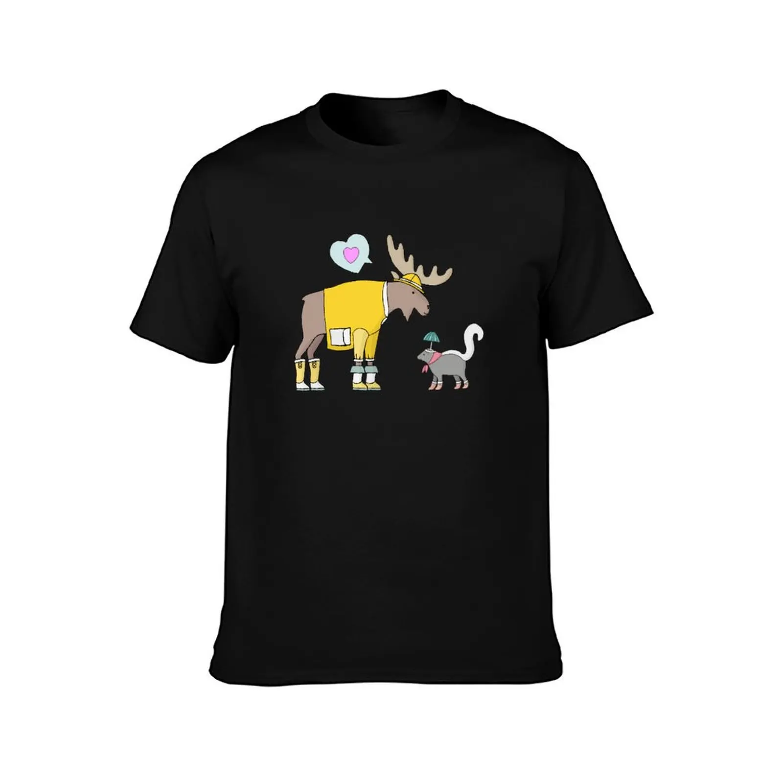 Moose and Skunk T-Shirt Basic Solid Color Short Sleeve T-Shirt