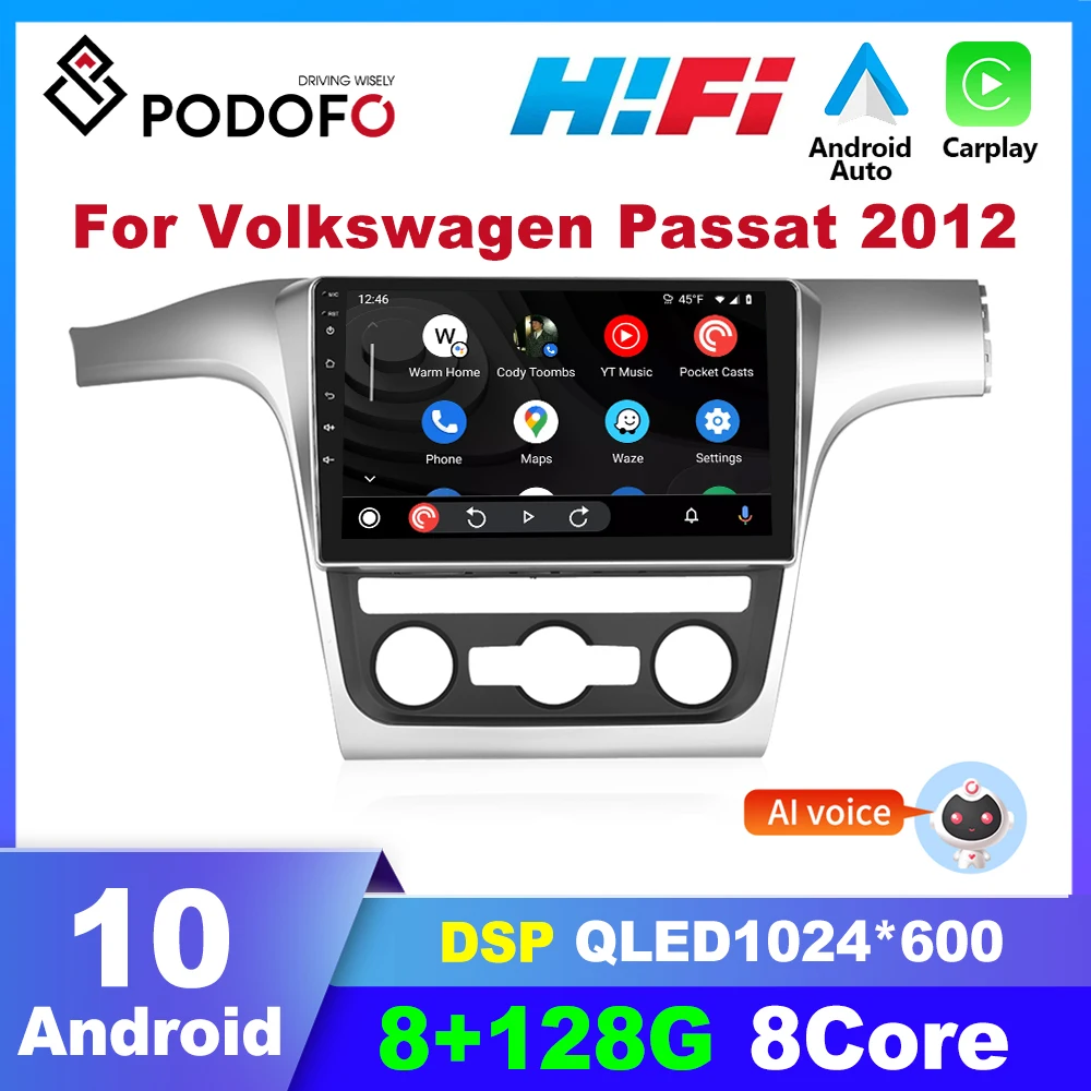 

Podofo Android 2 Din Car Radio For VW Volkswagen Passat 2012 Multimidia Video Player GPS Navigation Carplay Autoradio Audio