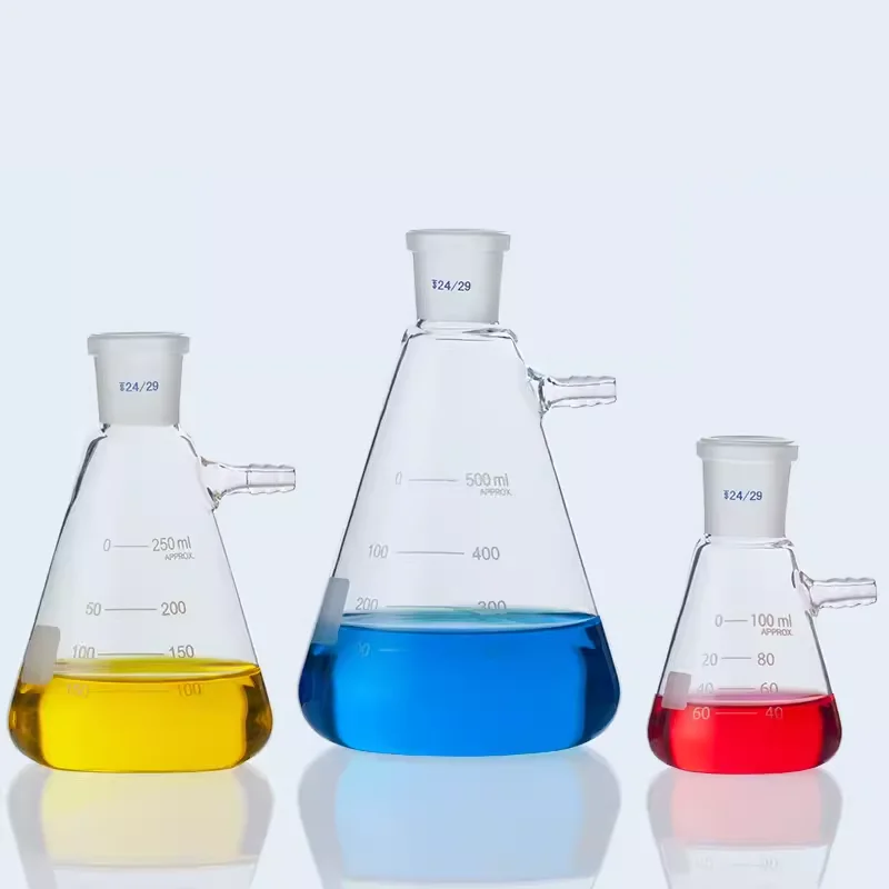 1pcs 50ml to 2000ml Glass Conical Flask with suction filter nozzle Laboratory Frosted mouth filter Bottle