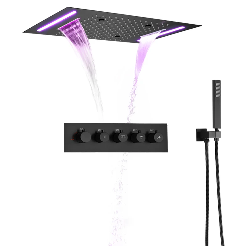 

Matte Black Thermostatic Shower Faucet Set 50X36 CM With LED Control Panel Bathroom Spa Massage Shower System