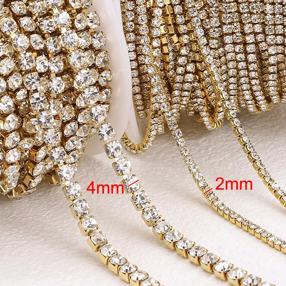 1Meter Stainless Steel Crystal Rhinestone Chain Sew-On Glue-On Trim Cup Chains for DIY Clothing Bag Decorative Chain image 4