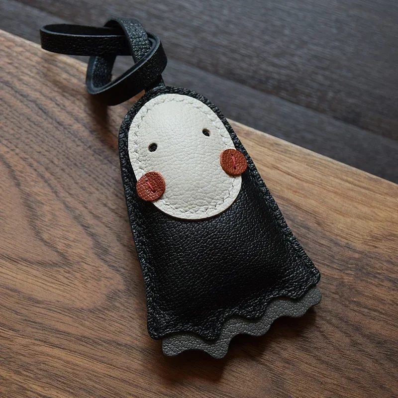 

Handmade Leather Cute Black No Face Bag Charm Faceless Key Chain KeyRing