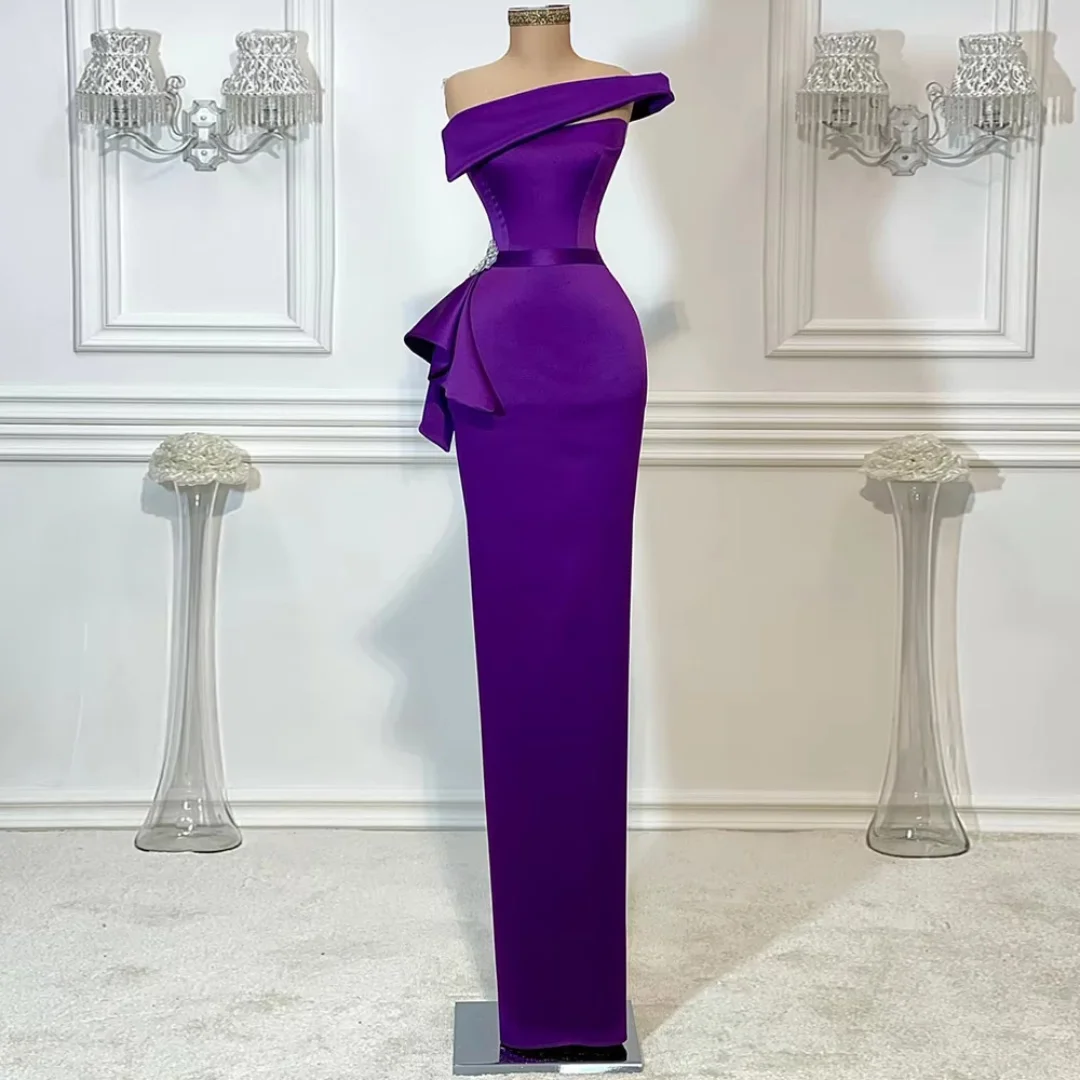 Customized One-shoulder Purple Evening Gown Elegant Satin Floor Length Mermaid Party Gown Prom Dress Long robe de soirée femme