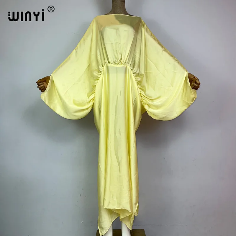 WINYI new summer High fork sexy monochrome dress Women kaftan Bohemia long Sleeve Dress Ladies Fashion beach Cover Up vestidos