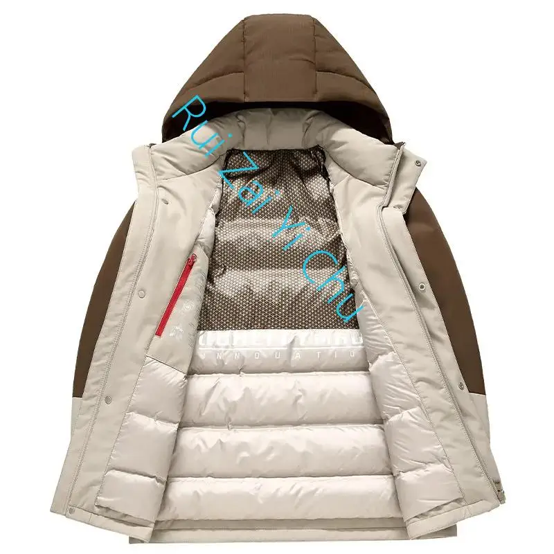 2024 Winter New Fashion Hooded Men\'s Color Block Thickened Cold-Proof Men\'s Short Goose Down Jacket