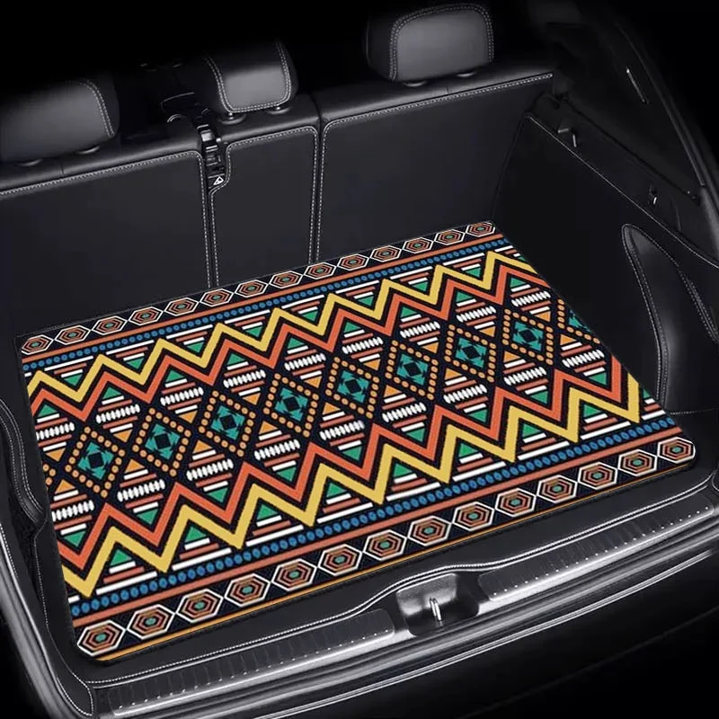 Car Trunk Mat, 29.53X39.37inch 1pc, Polyester Material, Vibrant Geometric Pattern, Colorful Tribal Design, Durable & Stylish, Pe