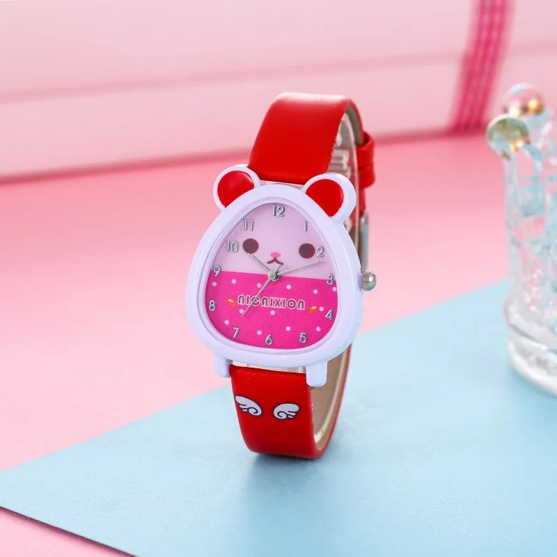 Hot selling new cartoon color cute ear print color children\'s watch for boys and girls, elementary school quartz watch