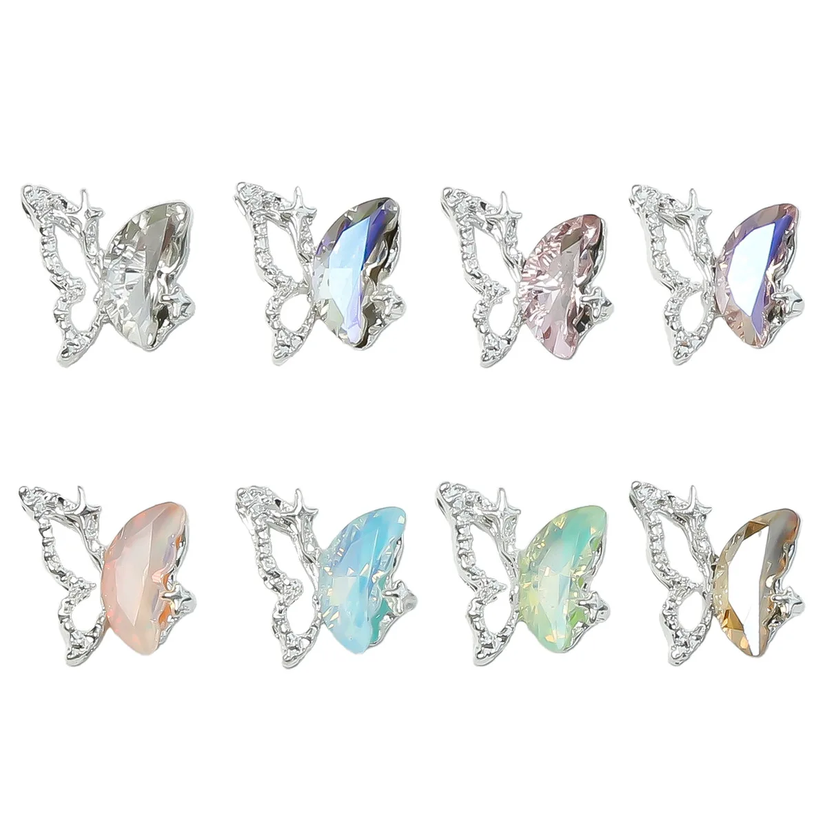 10 pçs 3d liga de luxo luz das estrelas borboleta encantos da arte do prego cristal strass acessórios para unhas decoração suprimentos material