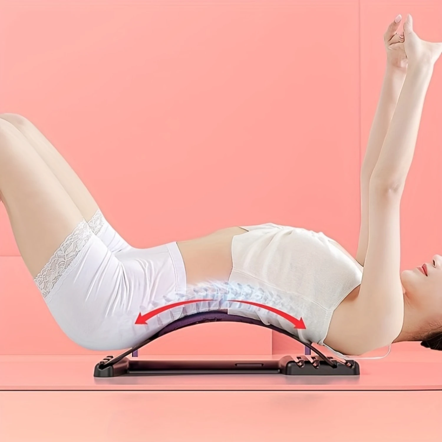 

Premium Lumbar Back Relaxer - Multi-Level Massager, Posture Corrector, Stretcher for Lower and Upper Back Support. Adjustable, U