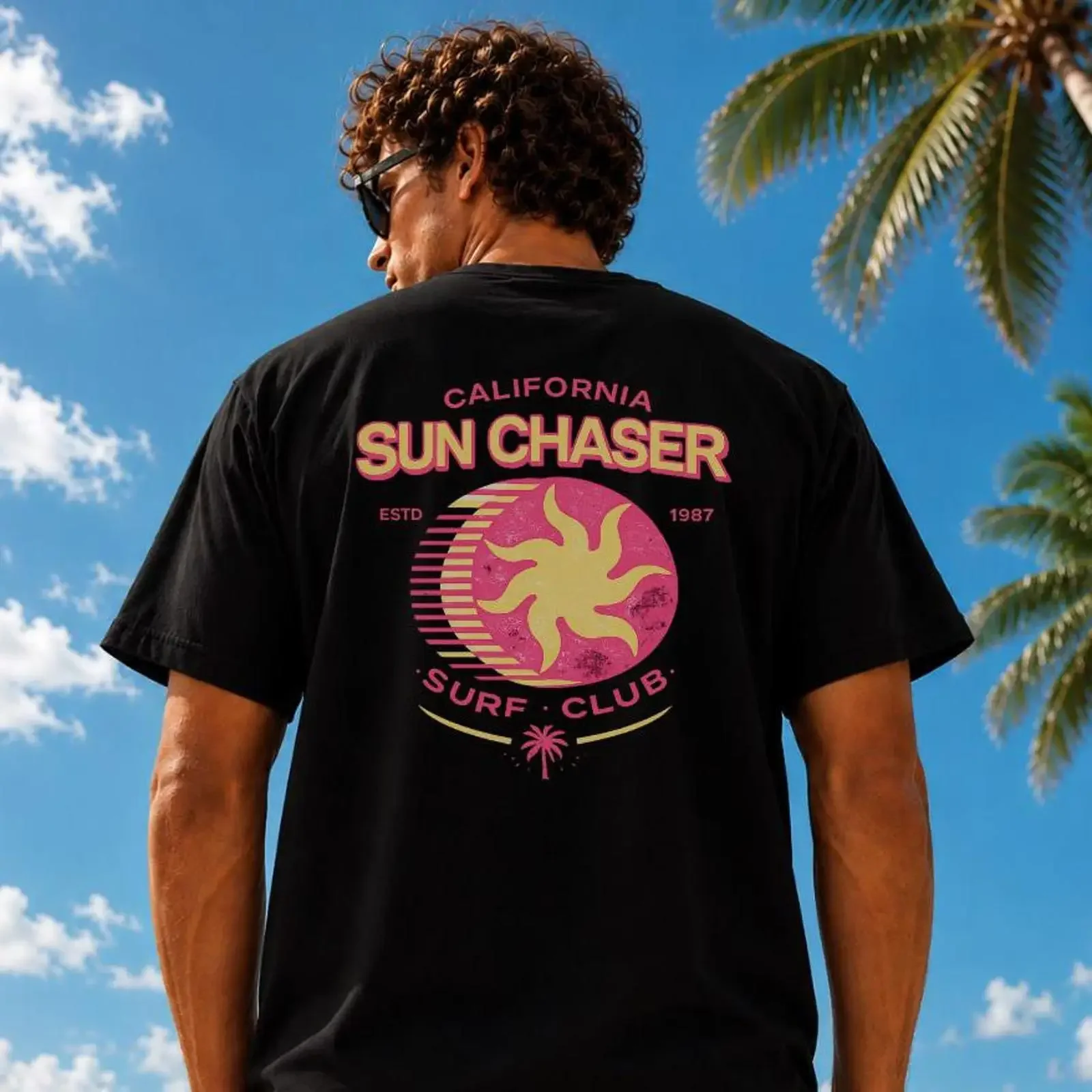 California Sun Chaser Surf Club T shirt Retro Summer Beach Vacation Casual Aesthetic Tropical Top  vintage Washed Stylish