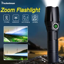 Super Bright LED Flashlight USB Rechargeable Long Range Flashlights Portable Emergency Torch Camping Flashlight with Battery