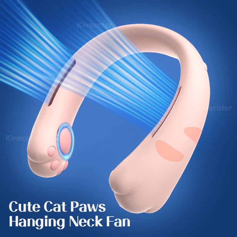 Cute Neck Fan 2400mAh Portable Ventilator Bladeless Cooling Mute Fan USB Rechargeable Wearable Neckband Fan for Outdoor