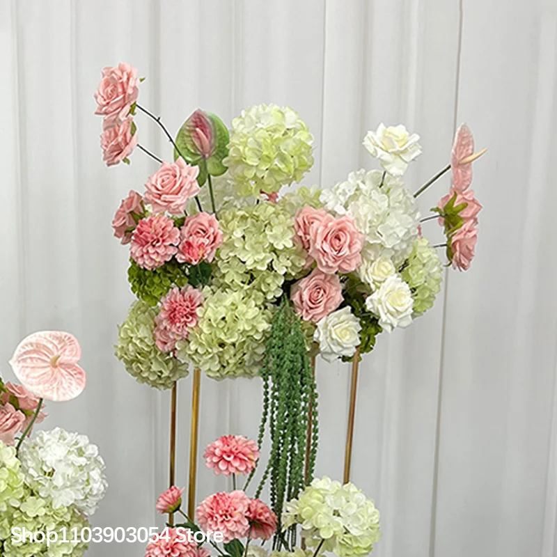 Rosa-grünes Hortensien-Anthurien-Blumenarrangement Luxuriöse Hochzeitstischdekoration Künstliche Blumen Deko-Blumen für Empfang – Detail 9