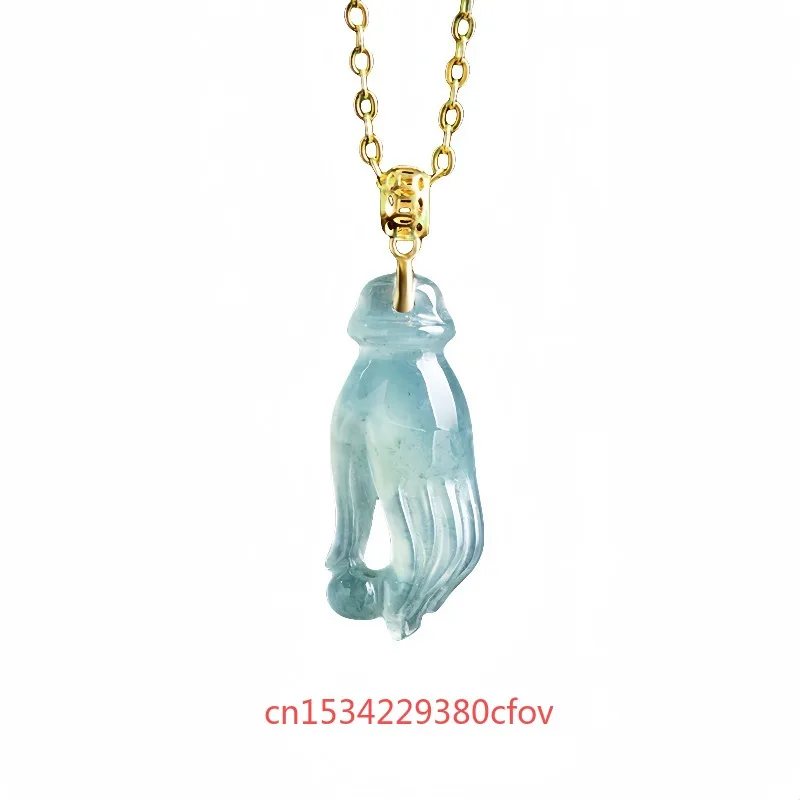 Natural Jadeite Blue Water Pendant 18K Gold Buckle Set Charm Vintage Chinese Amulet Luxury Designer Gift for Women Fashion