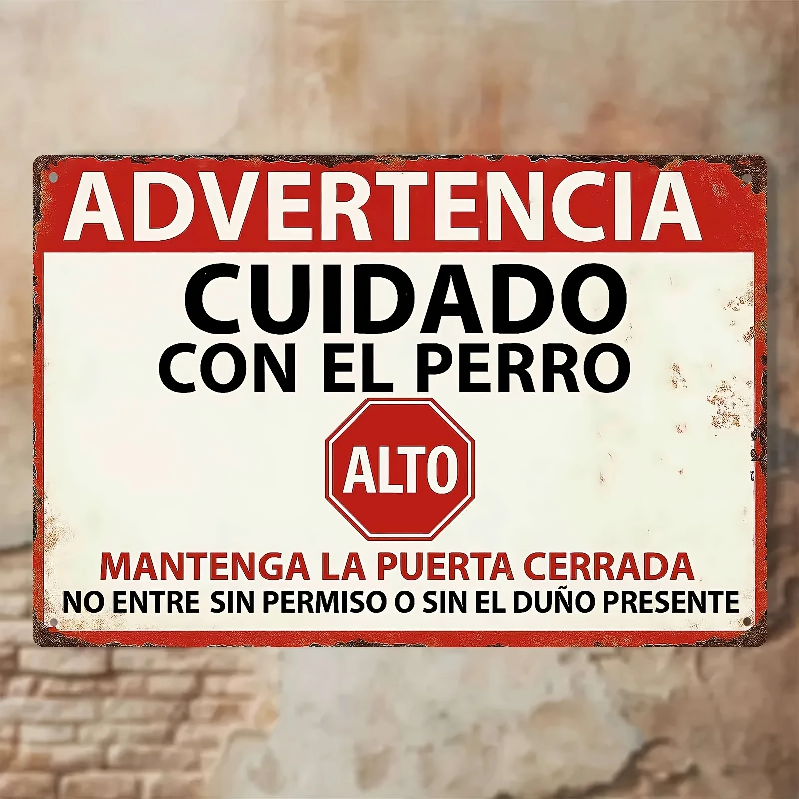 Vintage Spanish Advertencia Cuidado Con El Perro Tin Sign, Retro Beware Of Dog Metal Wall Art, Rustic Property Warning Sign D