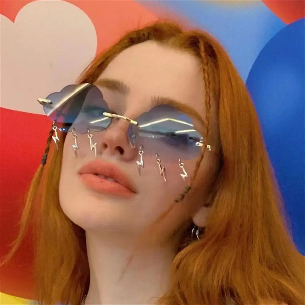 

Colorful Disco Party Clouds Lightning Sunglasses 90s Sun Glasses Sunglasses for Women Rimless Sunglasses