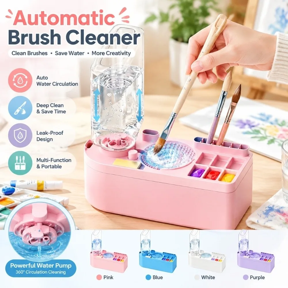 5-In-1 Paint Brush Cleaner Water Circulation Leakproof Brush Washing Station Automatic Brush Cleaning Tool Paint Brush Washer