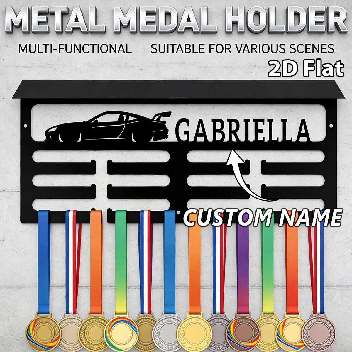 1Pc Custom Super Cool Racing Metal Medal Holder Rack,Hang Metal Wall Art,Home Decor Sports Award Rack Storage Rack,Birthday Gift