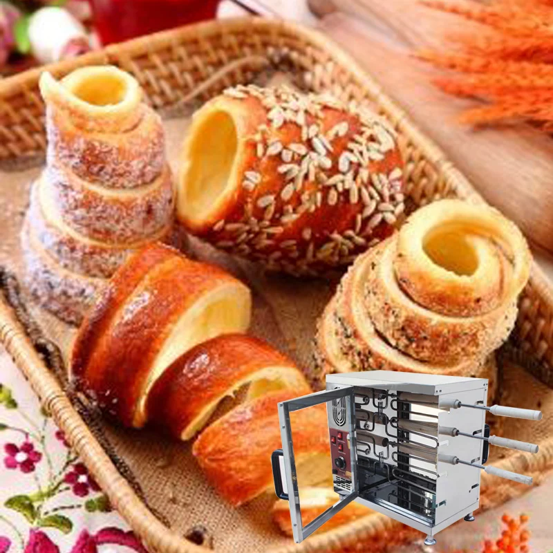 Chimney Cake Maker Machine 8/16 Rollers Commercial Donut Ice Cream Cones Maker Chimney Cake Rolls Grill Oven Machine