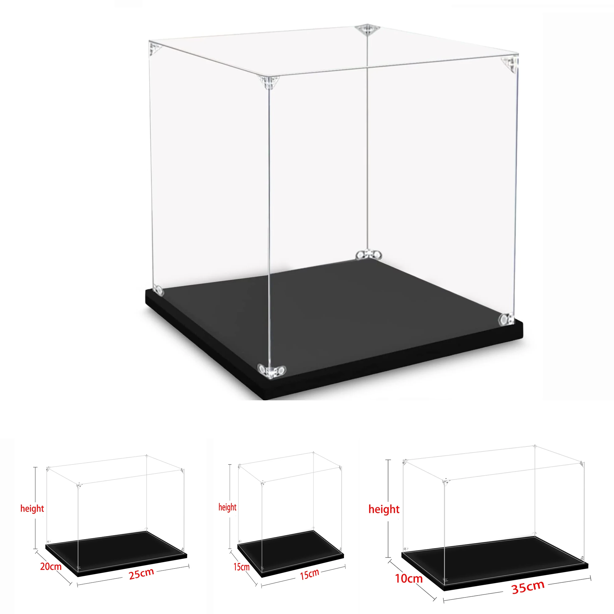 

Acrylic Display Case Cube Acrylic Display Box with Black Base, Assemble Dustproof Showcase for Figures Doll Toys Home Storage