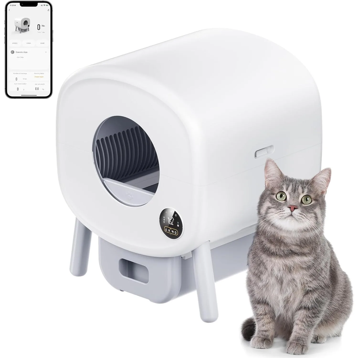 76L Self Cleaning Cat Litter Box, Automatic Cat Litter Box with Trash Bags, Large Space Smart Cat Litter Box with Odor Removal