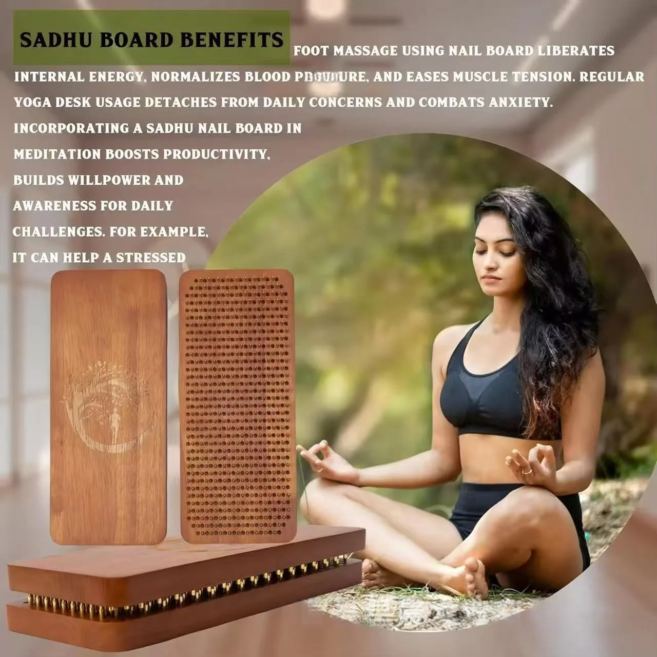 Wooden foot massager board wooden yoga board Acupuncture foot massager natural board beginner copper nail board image 2