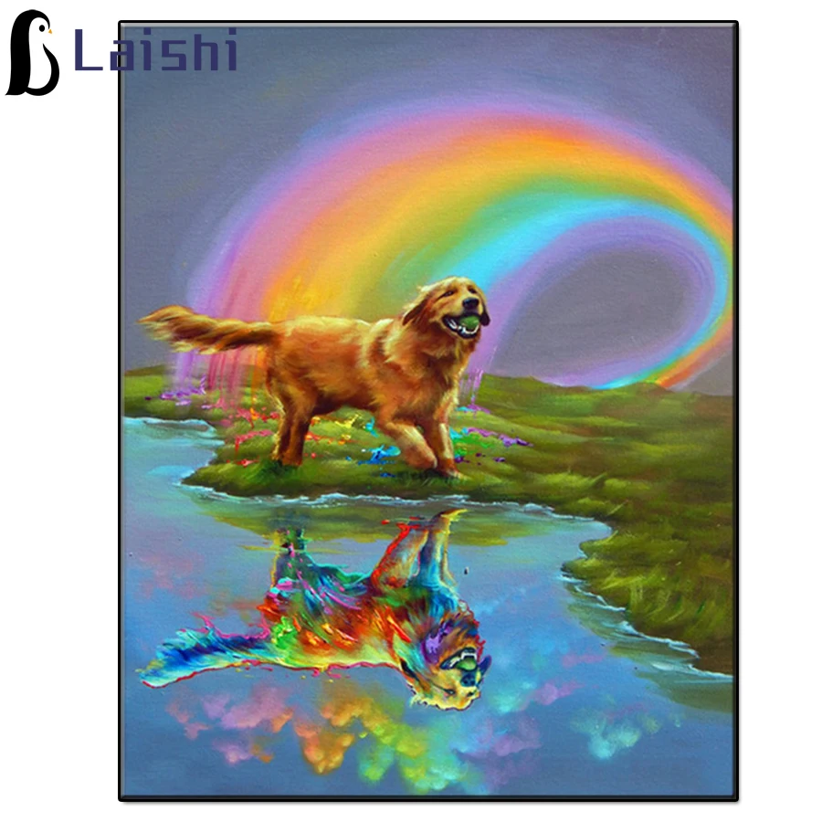 DIY Graffiti Art for Home Decor, Golden Retriever, Rainbow Diamond Painting, Full Round, Square Drill, Wall Art , Birthday Gift