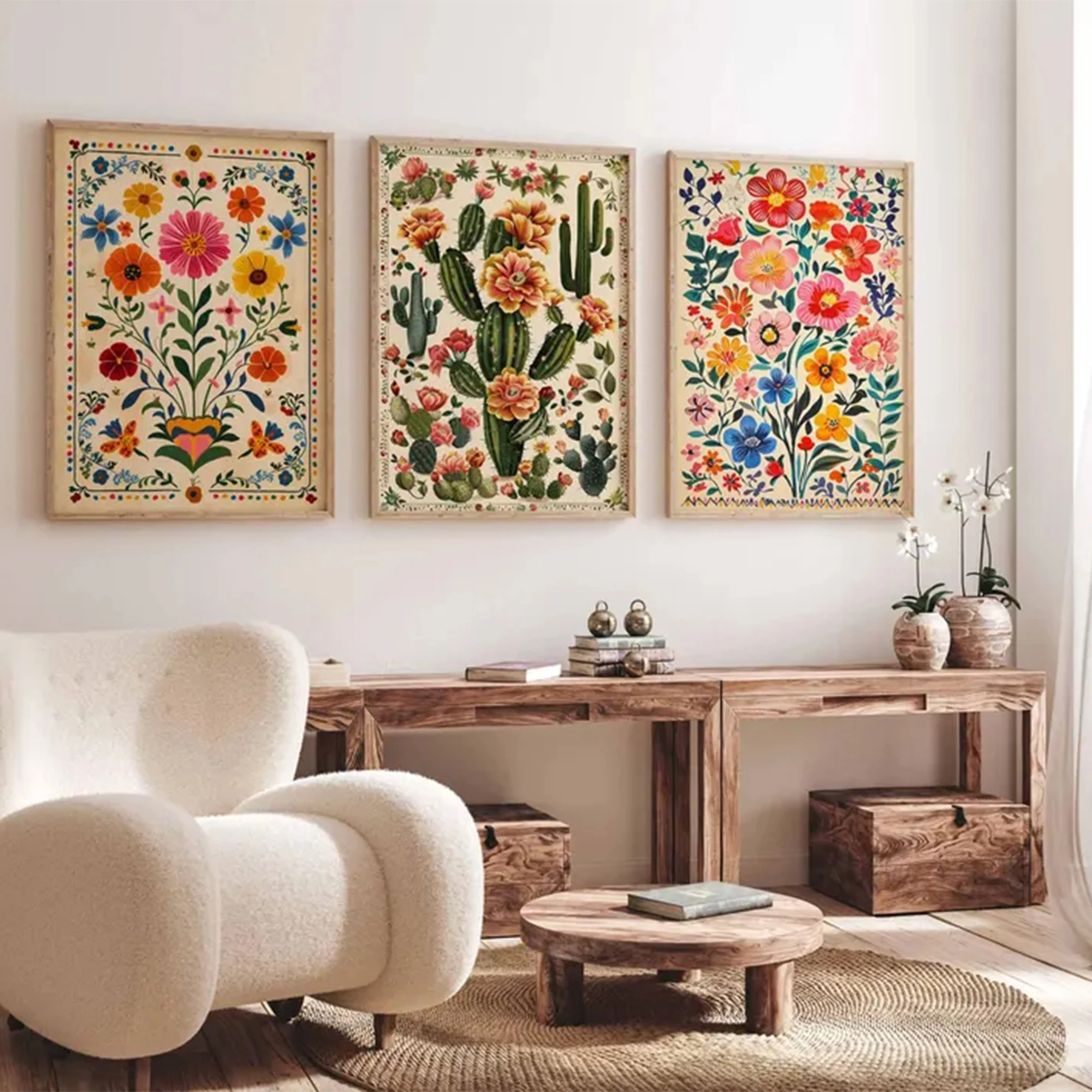 3pcs Modern Mexican Floral Botanical Wall Art Print Canvas Painting Poster Picture For Living Room,Bedroom Home Decor