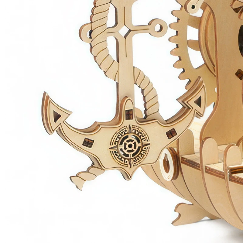 OUZEY 3D houten piratenschipklok - DIY mechanische modelbouwset, educatief montageproject voor volwassenen en tieners vanaf 14 jaar