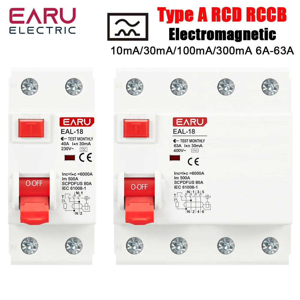 2P 4P 10/30/100/300mA Type A RCCB RCD ELCB Electromagnetic Residual Current Circuit Breaker Differential Breaker Safety Switch