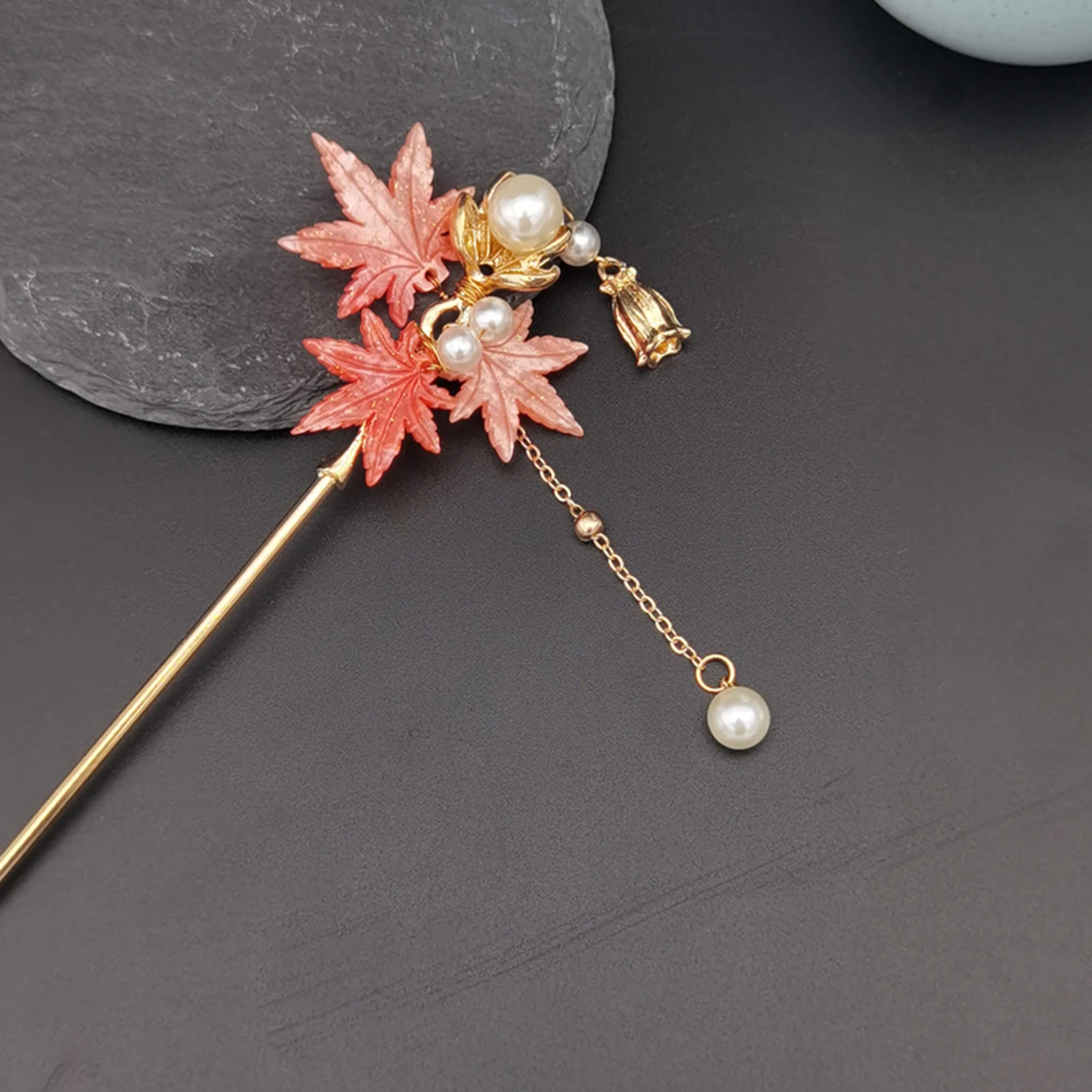 Retro Hair Stick Maple Leaf Tassel Hairpin Forks For Women Pearl Golden Hair Clasp Girls Chinese Hanfu Hair Accessories Jewelry