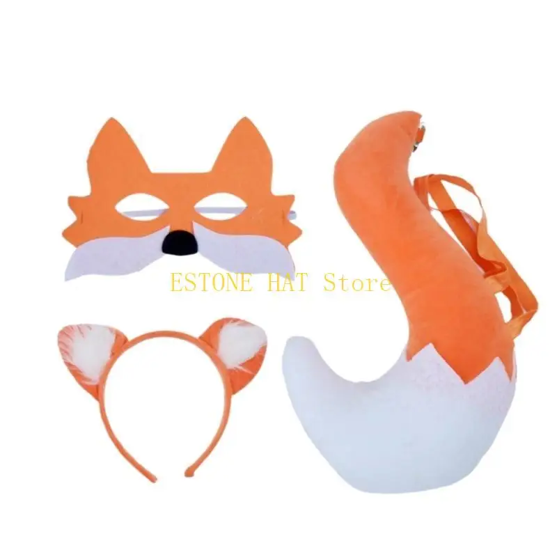 

49MF Foxes Costume Tail Foxes Ears Set Faux Tail Cosplays Ear Tail Set
