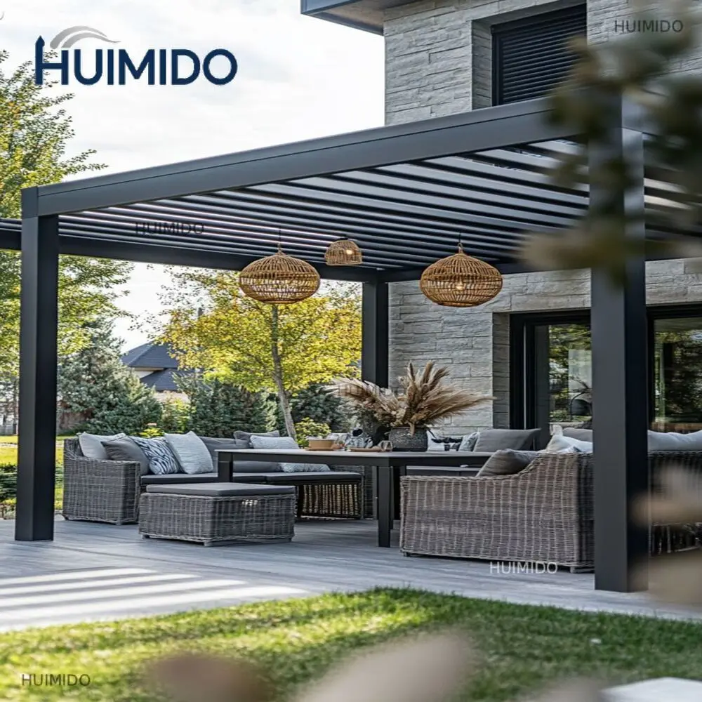 Aluminum Pergola Modern Outdoor Louver Roof Gazebo Waterproof Sunshade Pavilion for Garden Patio Backyard Terrace Pergola System