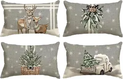 Christmas Tree Reindeer Stripe Gray Pillow Pillowcase 30x50cm Winter Holiday Cushion Cover Sofa Sofa Decoration