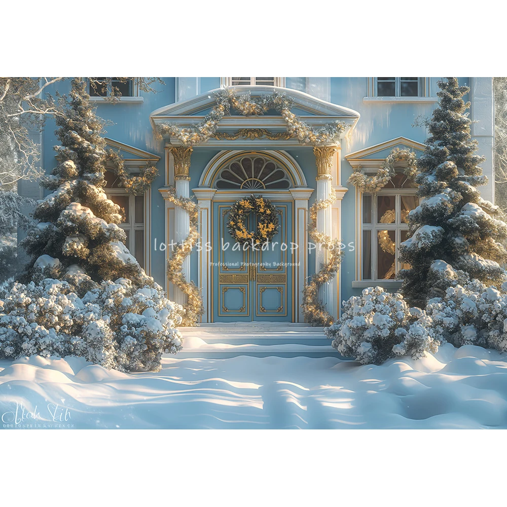 Snowy Christmas House Front Backdrops Kids Baby Photography Child Adult Photocall Decors Snowflake Streets Backgrounds