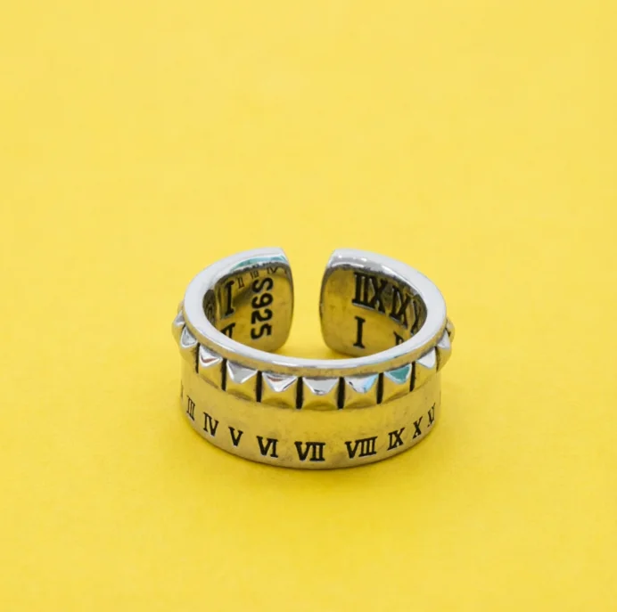 925 Sterling Silver Vintage Double Layer Roman Digital Ring Men's and Women's Fashion INS Net Red Open Index Finger Ring Japanes