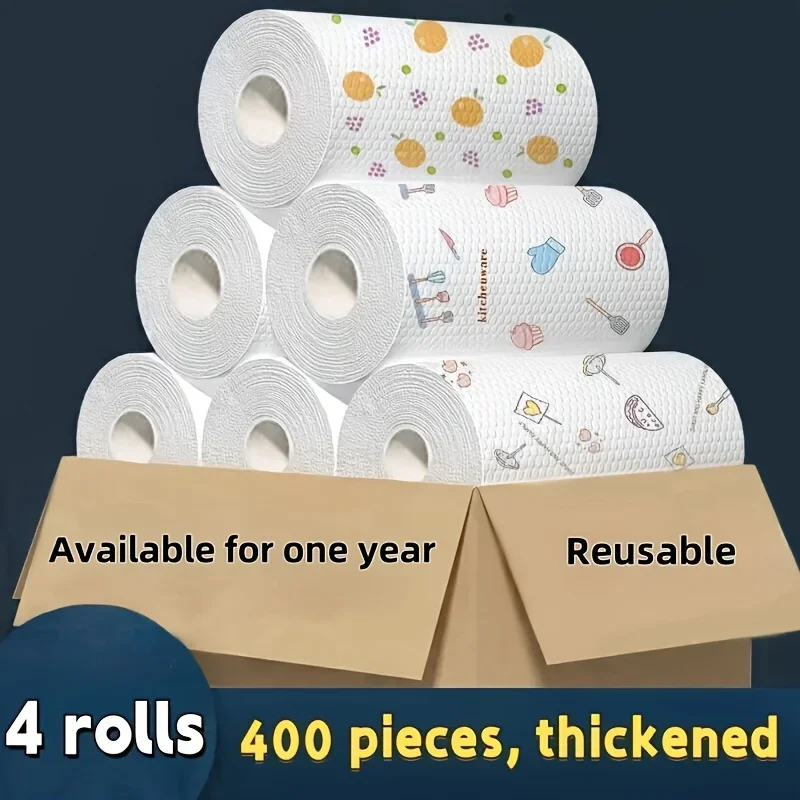 50 100 uds/rollo de paños de cocina absorbentes, papel de cocina grueso, uso seco y húmedo, patrón aleatorio no graso para limpieza de fregaderos, lavavajillas