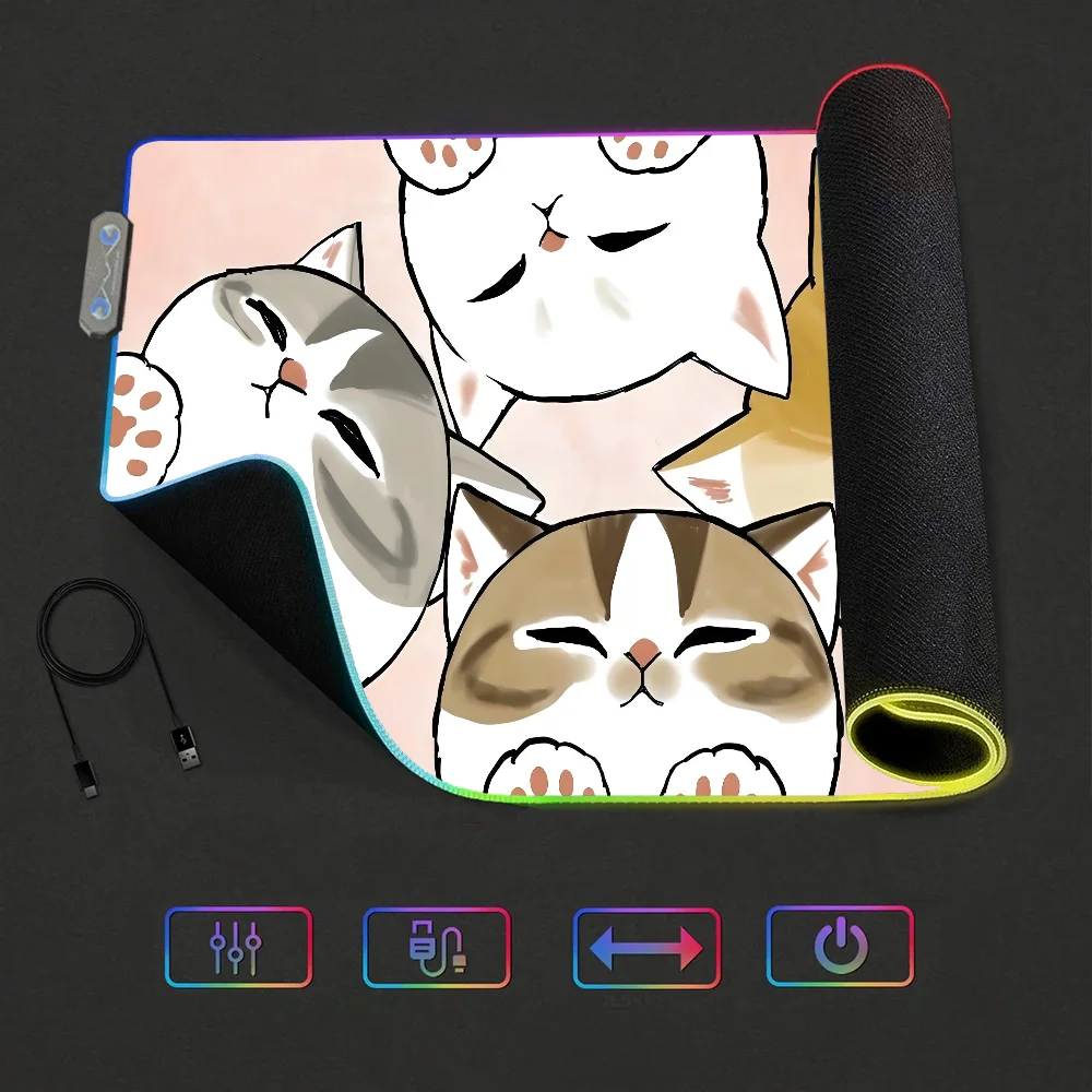 

Коврик для мыши с рисунком M-Mofusand, RGB светодиодный светильник, нескользящая резиновая основа, водонепроницаемый офисный коврик для ПК, настольный коврик, USB, большой игровой дом, лучшая цена