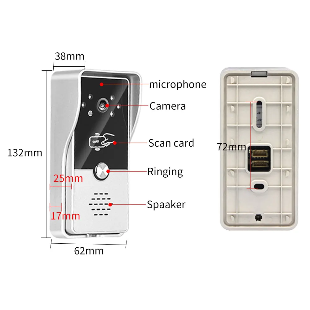 4 نظام اتصال داخلي سلكي عبر الفيديو RFID فتح جرس باب الكاميرا مع شاشة 7 بوصة للرؤية الليلية جرس باب المنزل للفيلا M72T #5