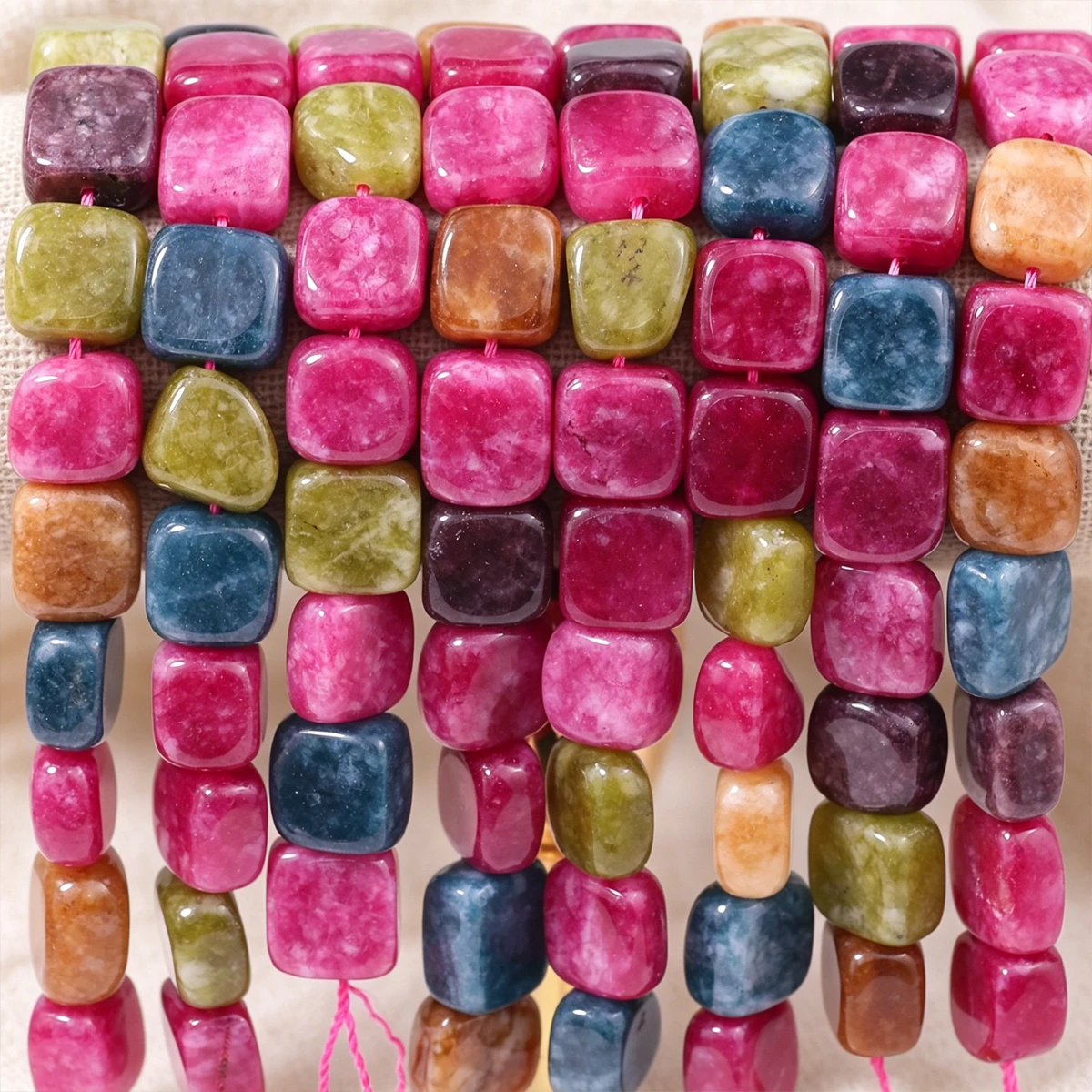 14x14mm Natural Stone Square Tourmaline Color Handmade DIY Jewelry Making Bead Loose Beads Bracelets Necklaces Accessories