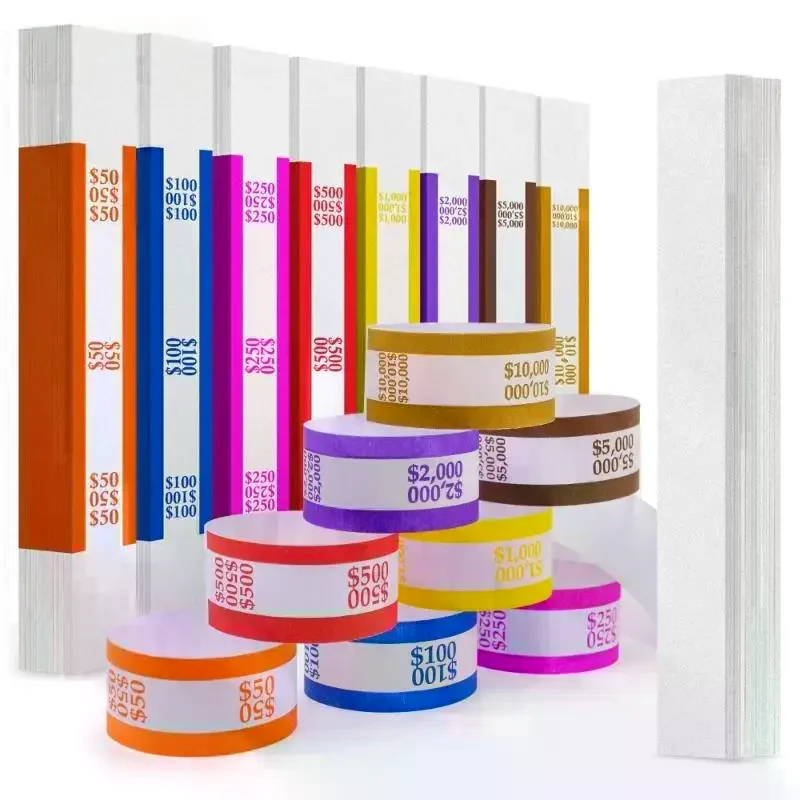 100 pièces de bandes auto-adhésives pour billets de banque, assorties, en papier Kraft résistant, tubes de reliure pour espèces