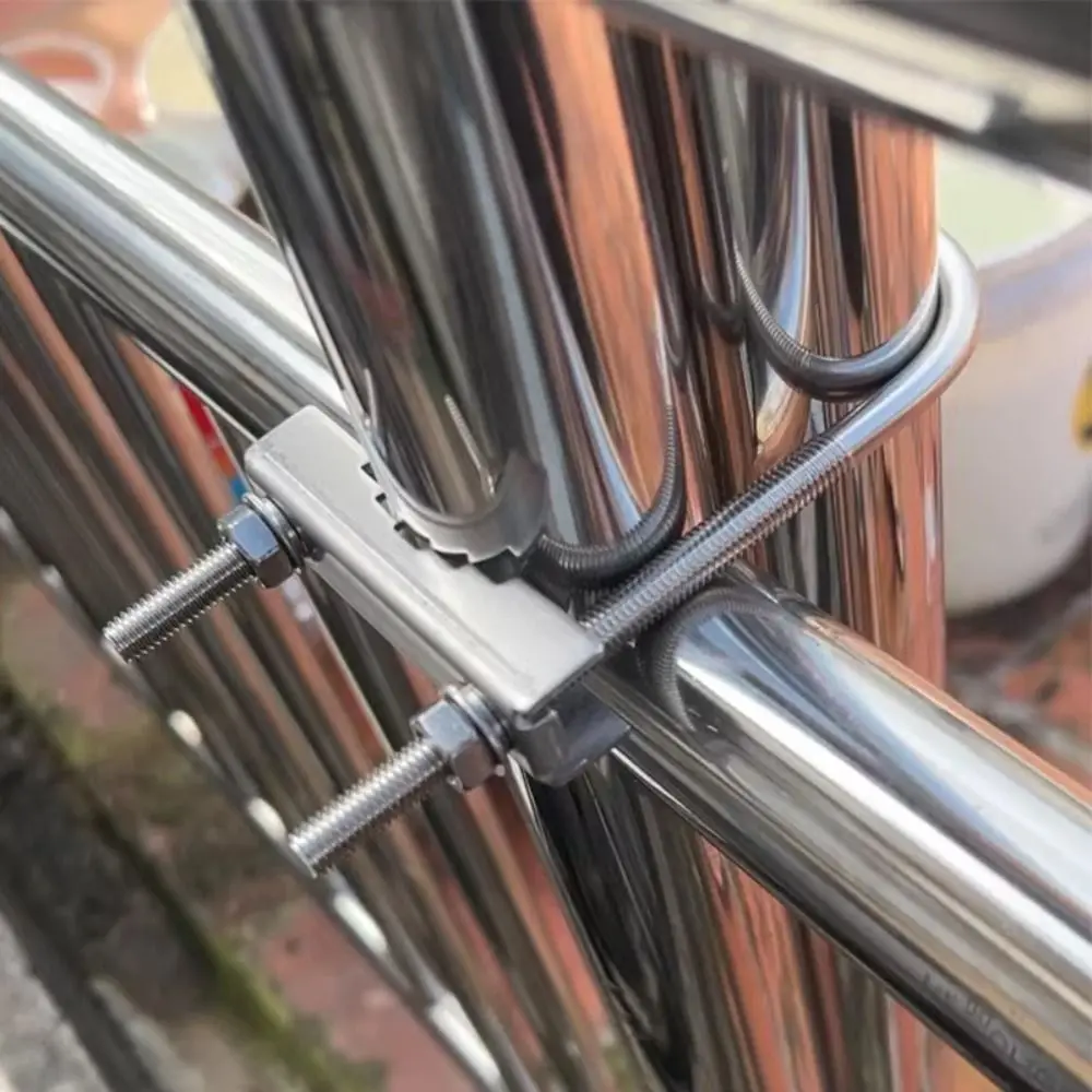 304 Stainless Steel Double Antenna Mast Clamp Adjustable U-Bolt Fastening V Jaw Block Universal Corrosion Resistant