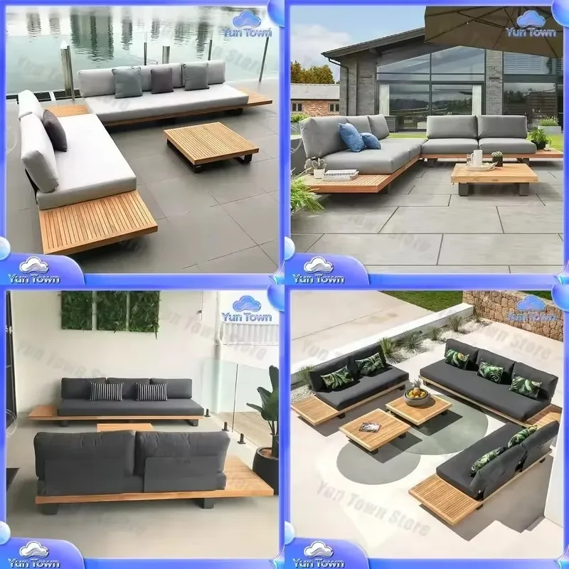 For Garden Furniture Rattan Sofa Set For Outdoor Patio For Hotel For Party For Backyard For Balcony Waterproof Gray Aluminum