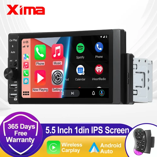XIMA Universal 1Din HD IPS pantalla inalámbrica CarPlay Android Auto Radio de coche estéreo FM MP5 reproductor Multimedia de coche USB BT Autoradio