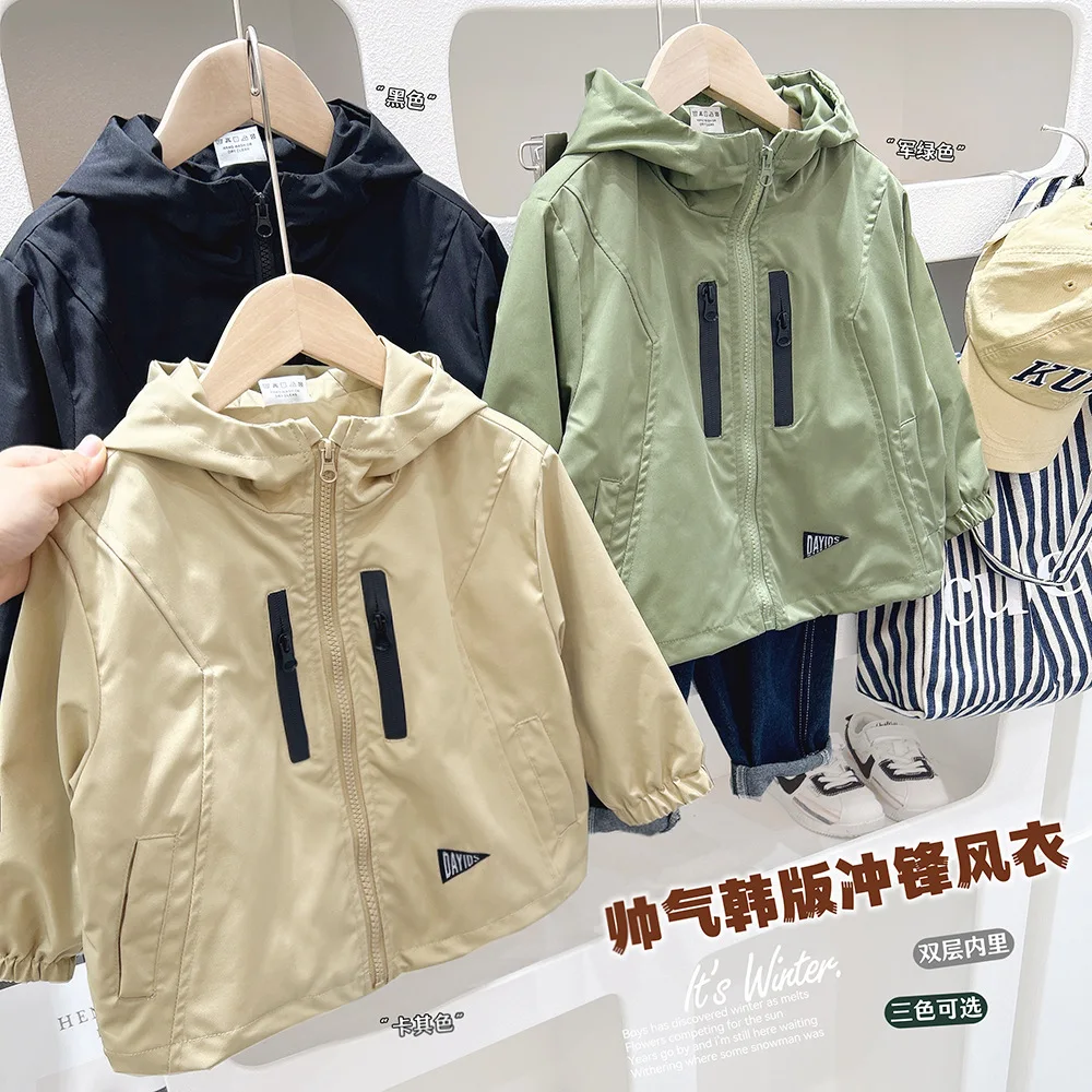 3 4 5 6 8 10 Years Spring Autumn Boys Jacket Solid Color Hooded Zipper Windbreaker Coats For Boys Cotton Casual Outerwear